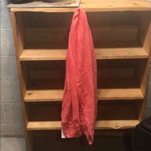 Coral Infinity Scarf with Lace Detail. NWT